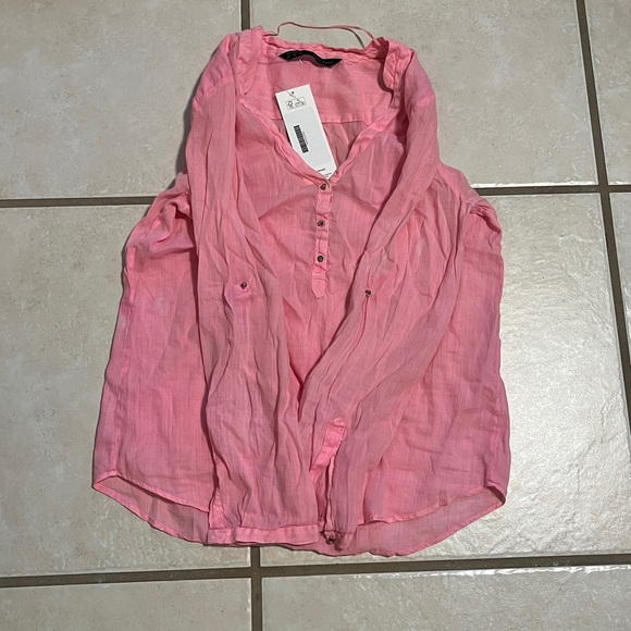 Zara Vibrant Pink V-Neck Blouse - Picture 3 of 4